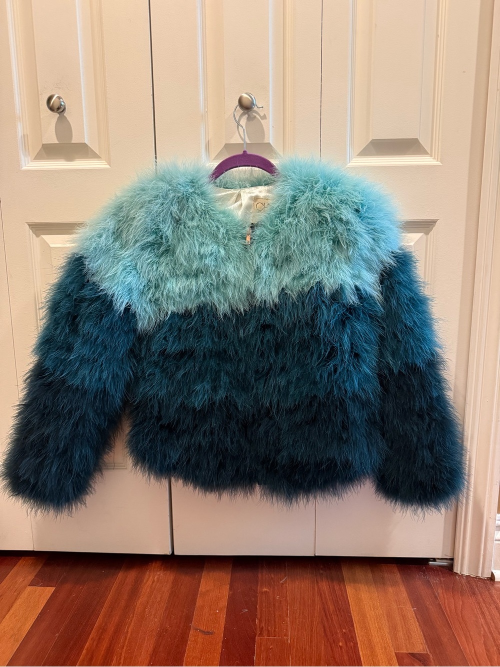 Chaser Colorblock Faux Fur Jacket in Teal and Deep Teal - Picture 2 of 6